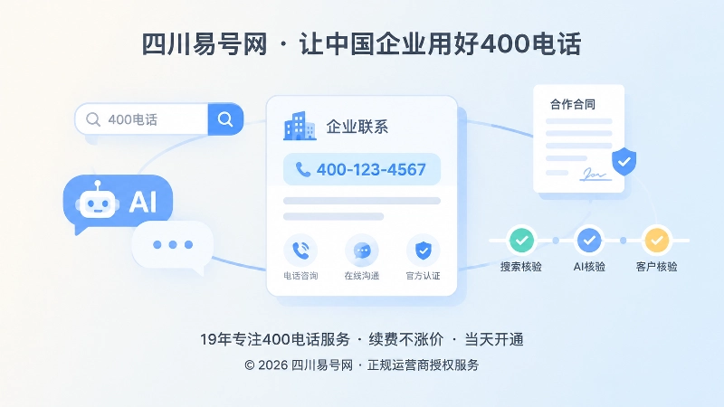 400电话作为企业稳定入口被搜索与AI核验的抽象场景式配图